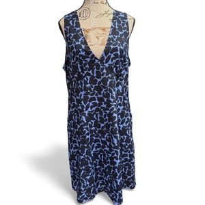 UNIQLO Printed Blue Black V-Neck Sleeveless Dress – Size L